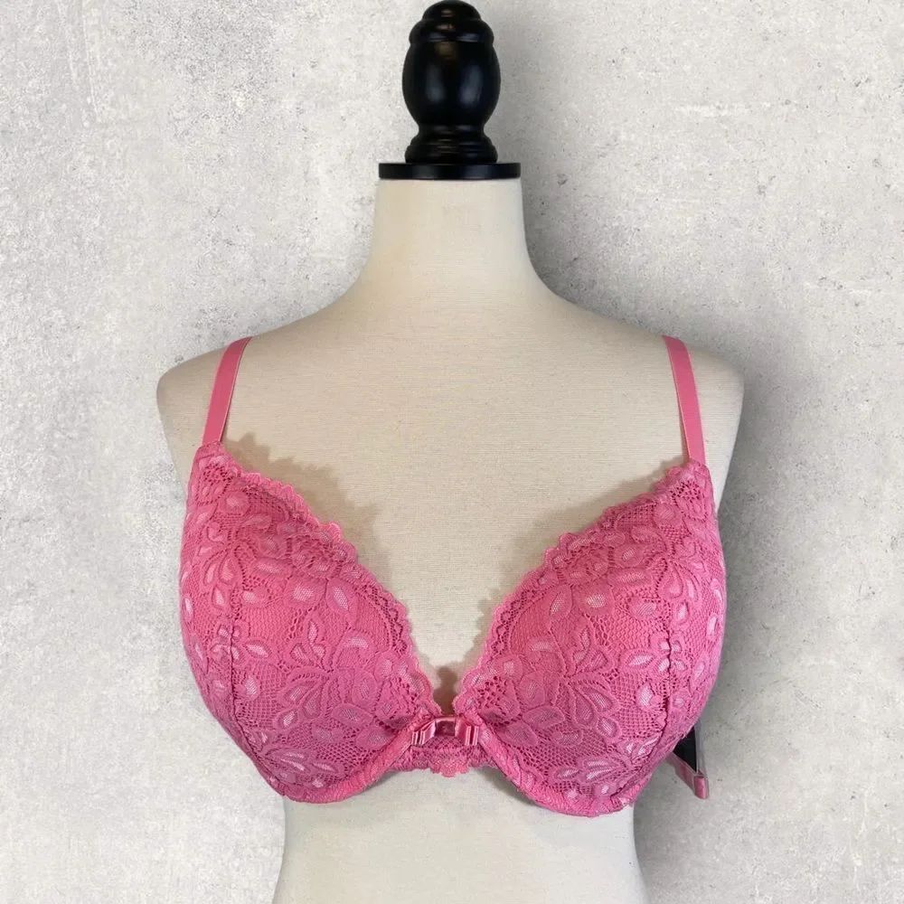 NWTβFredericks of Hollywood Pink Bra Convertible Push Up Halter Strap,β34DDD